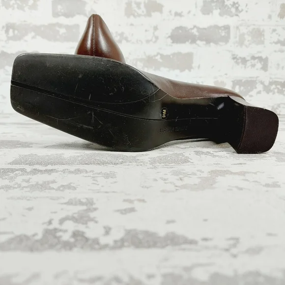 Nine West Nehemy Brown Leather Slip On Square Toe Block Heel shoes - Picture 8 of 12